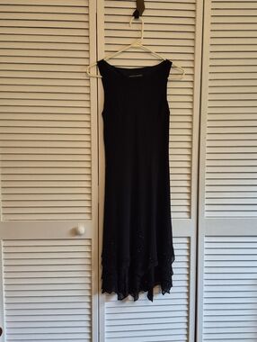 Size 6 Beaded Black Silk Sleeveless Asymmetric Hem Dress
